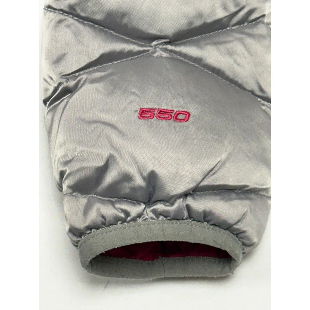 The North Face 550 Fill Down Puffer Jacket‎ Girls L 14-16 Silver Pink Zip Up
